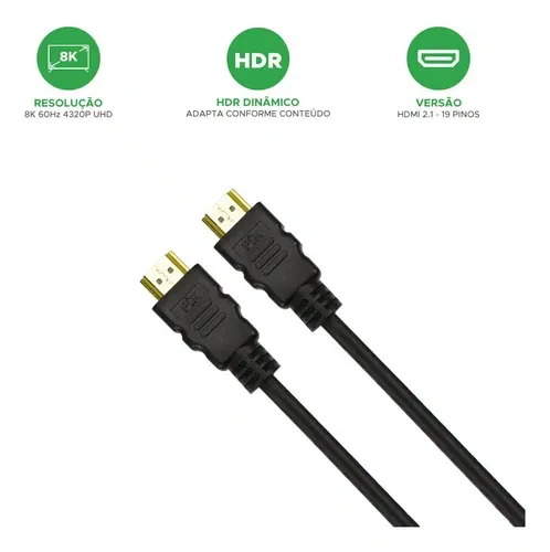Cabo HDMI 2.1 8K HDR 1,5m Gold Pix 19P 0181015 Preto Cabo HDMI 2.1 8K HDR 1,5m Gold Pix 19P 0181015 Preto
