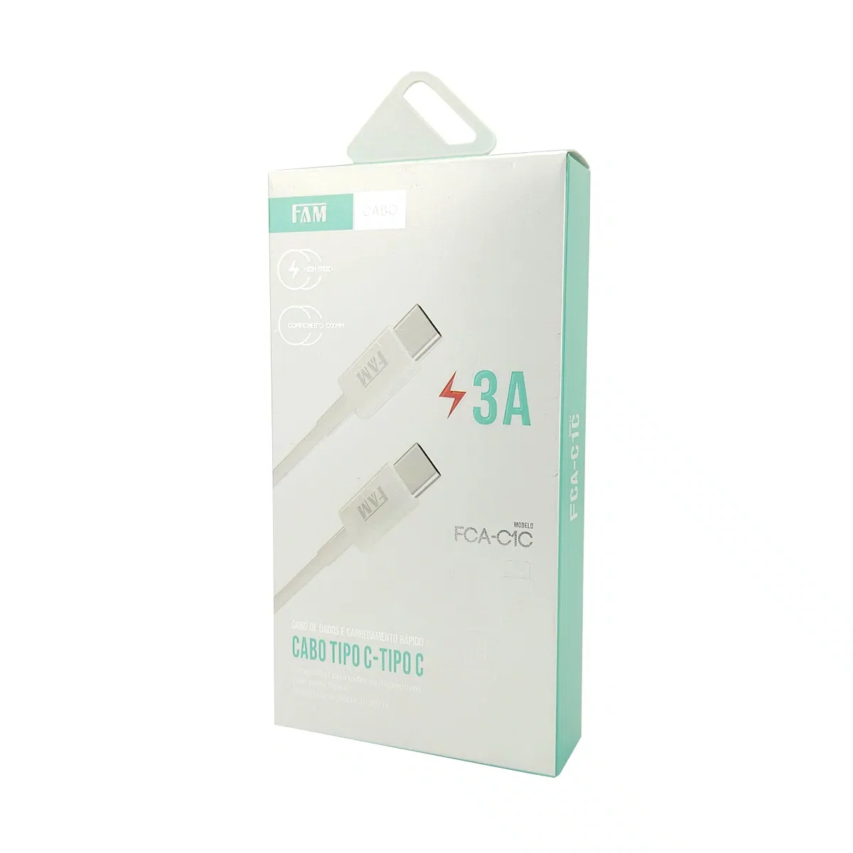 Cabo USB Tipo-C para Tipo-C 1,2 m 3A 60W FAM FCA-C1C Branco