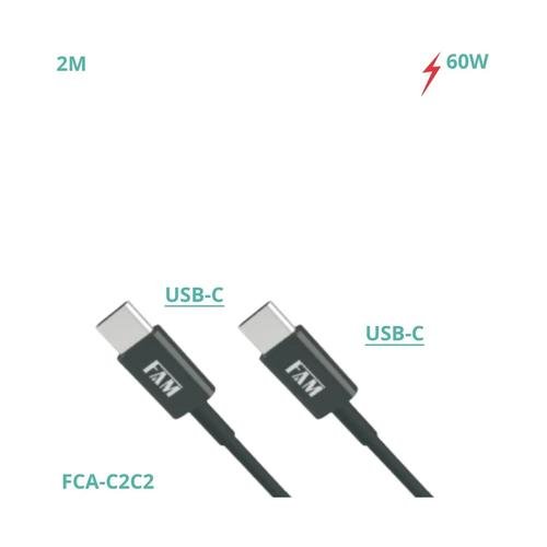 Cabo USB Tipo-C P/ Tipo-C 2m 3A 60W FAM FCA-C2C2 Preto