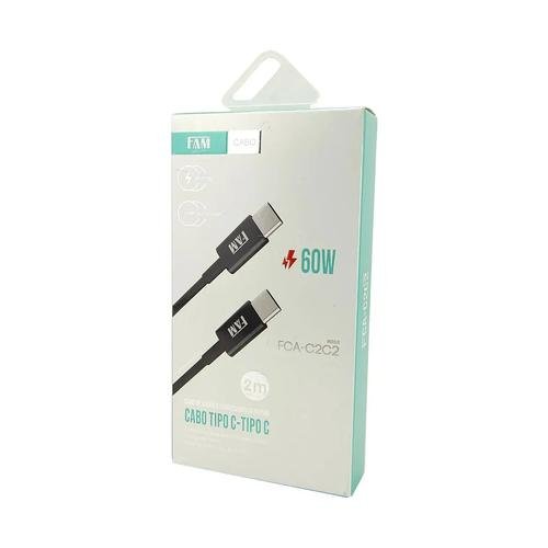 Cabo USB Tipo-C P/ Tipo-C 2m 3A 60W FAM FCA-C2C2 Preto
