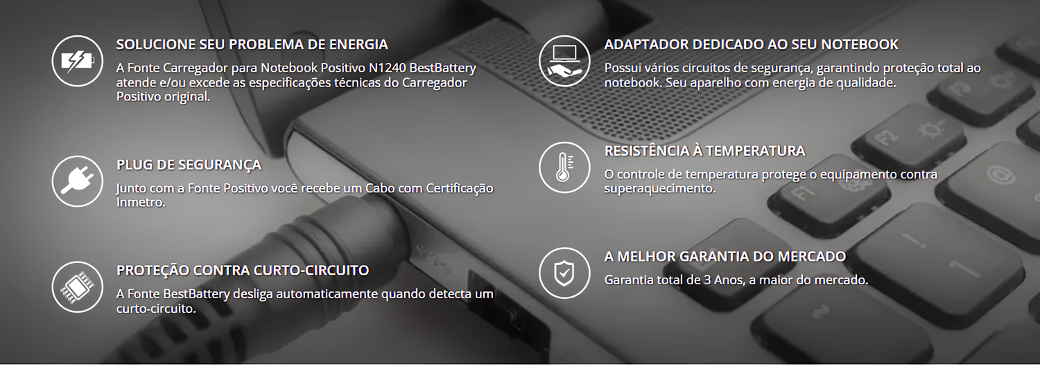 Fonte Comp. p/ Notebook Positivo 12V 3A 36W 3.0x1.1mm BestBattery Fonte Comp. p/ Notebook Positivo 12V 3A 36W 3.0x1.1mm BestBattery