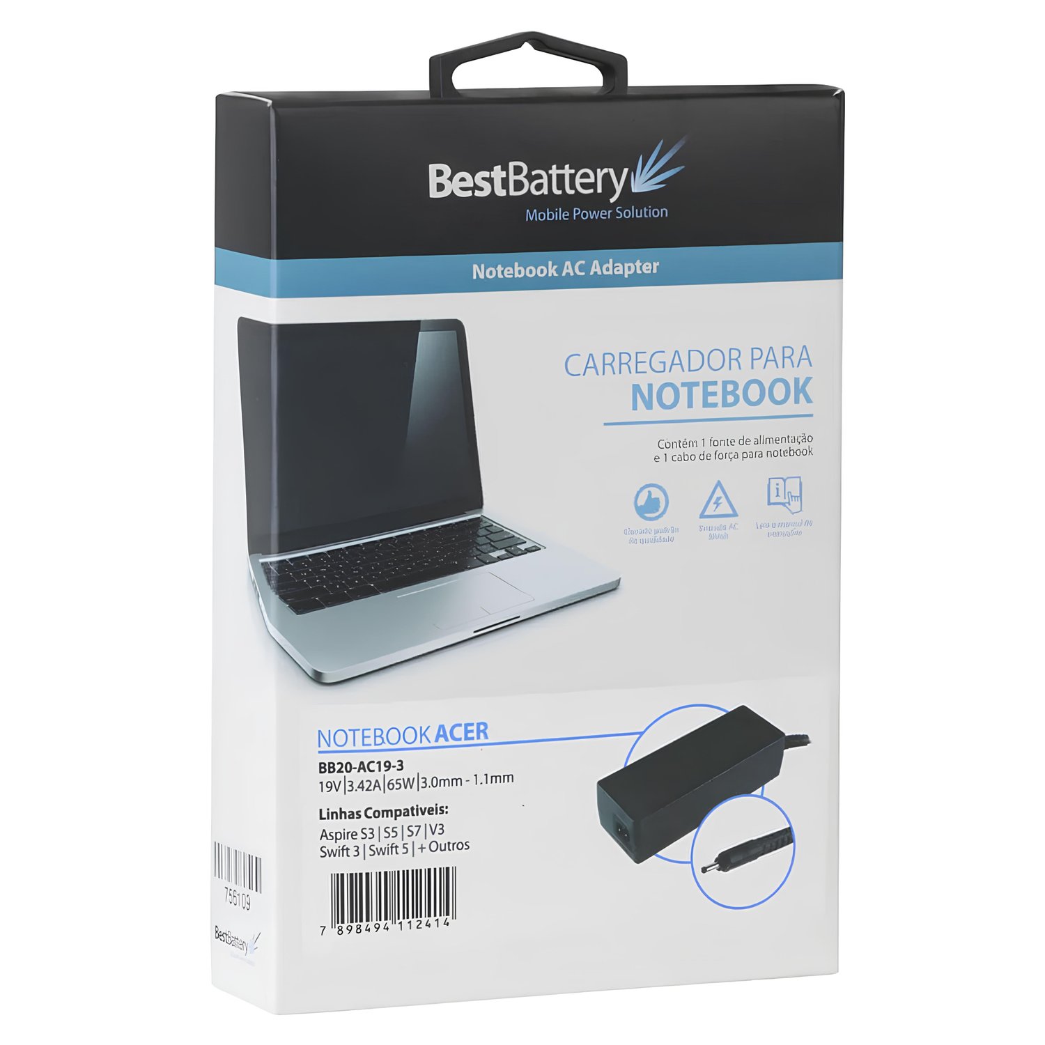 FONTE COMP.P/NOTEBOOK ACER 19V 3.42A 3,0X1,1MM BB20-AC19-3 FONTE COMP.P/NOTEBOOK ACER 19V 3.42A 3,0X1,1MM BB20-AC19-3