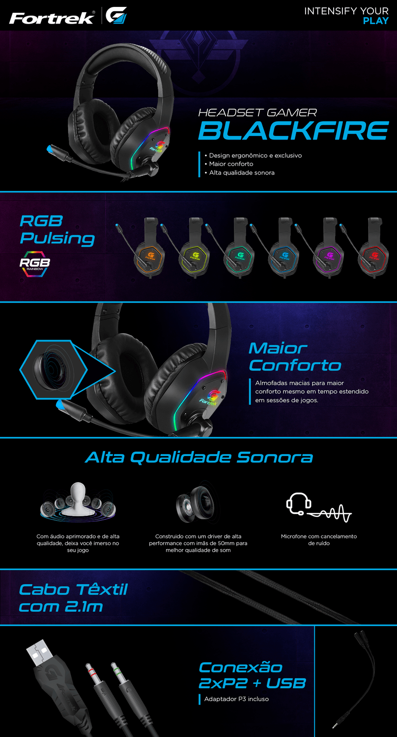 HEADSET GAMER 2XP2 BLACKFIRE RGB - Conecta Informática