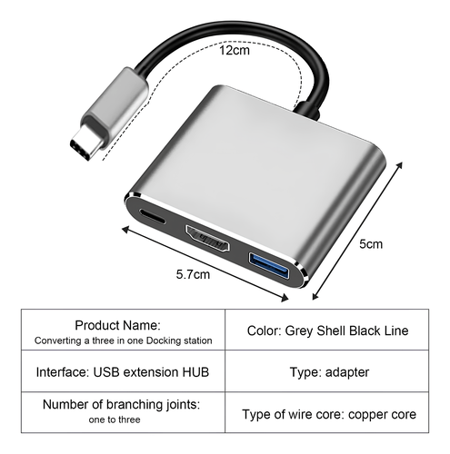 ADAPTADOR 3 EM 1 USB-C P/HDMI/USB 3.0/C UCT301 PRATA