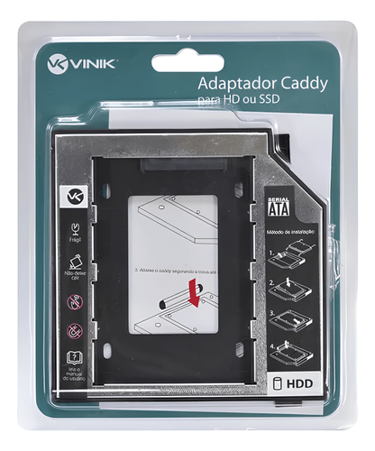 Adaptador Caddy AC-95, 9.5mm, Para HD/SSD 2.5" SATA no Lugar do Leitor de DVD
