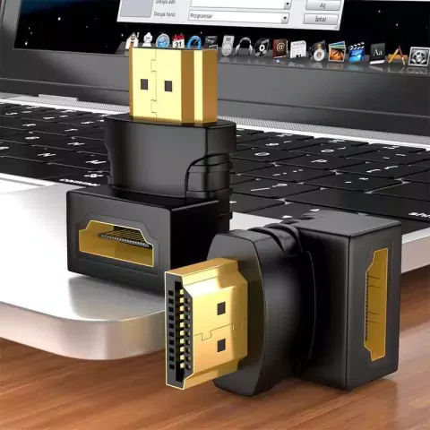 ADAPTADOR HDMI MACHO P/HDMI FEMEA 90º PRETO 4K (3840x2160)