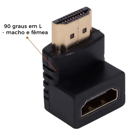 ADAPTADOR HDMI MACHO P/HDMI FEMEA 90º PRETO 4K (3840x2160)