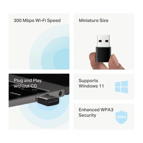 Adaptador Wireless USB 300Mbps Nano Mercusys MA12N