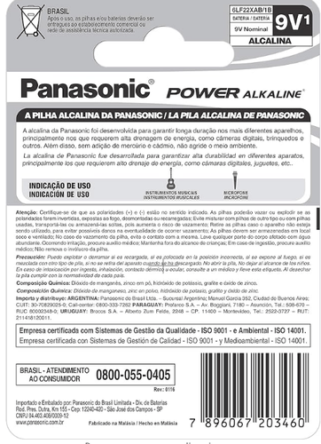 BATERIA ALCALINA 9V C/1 6LF22XAB/1B24