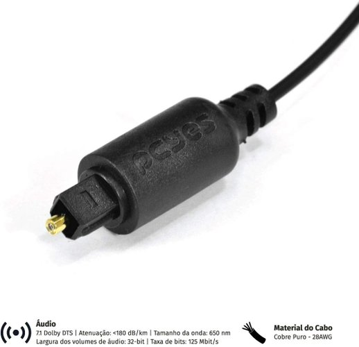Cabo De Áudio Digital Óptico Toslink 1 Metro POD-1 PRETO - PCYES