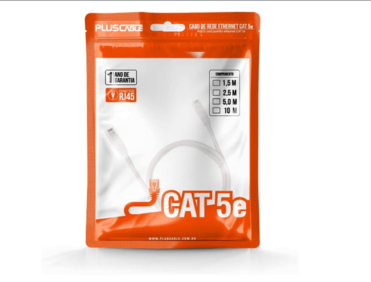 Cabo de Rede PlusCable Branco 1.5Metros PC-ETHU15WH Cat.5E Patch Cord - Conectores RJ45 Capa de PVC