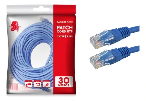 Cabo de Rede Patch Cord CAT5e 30 Metros – UTP, RJ45, Azul