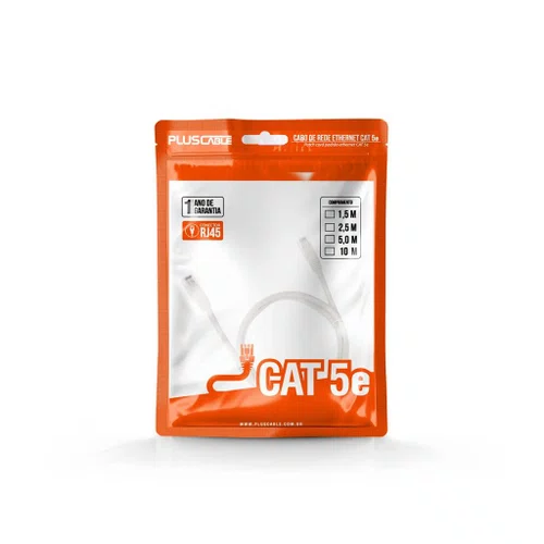 Cabo de Rede Patch Cord Cat5E 5 Metros Branco Pluscable PC-ETHU50WH