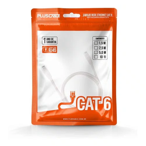 Cabo de Rede Patch Cord Cat6 5 Metros Branco Pluscable PC-ETH6U50WH