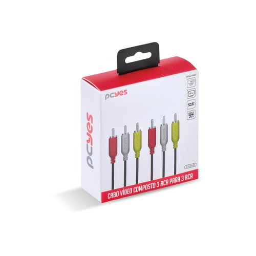 CABO DE VIDEO COMPOSTO 3 RCA MACHO 2 METROS - P3R-2 TV/DVD