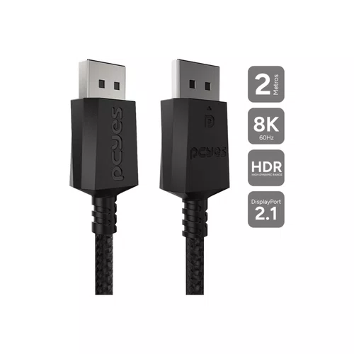 Cabo DisplayPort 2.1 2 Metros Nylon PCYes PDPN2-2 Preto