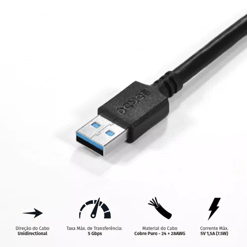 Cabo Extensor PCYES USB 3.0 A M p/ F 2 Metros, PUAMF3-2