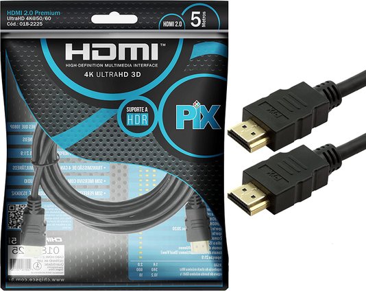 Cabo HDMI/HDMI Áudio E Vídeo 5 Metros  2.0 4K PRETO - Pix