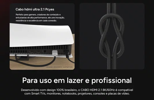 Cabo HDMI Ultra 2.1 8K 1080/144hz 1 Metro Nylon PCYES PHU21P