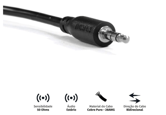 CABO P2 3.5MM MACHO PARA P2 3.5MM MACHO 28AWG PURO COBRE 60 CM - P35M-06 - PCYES