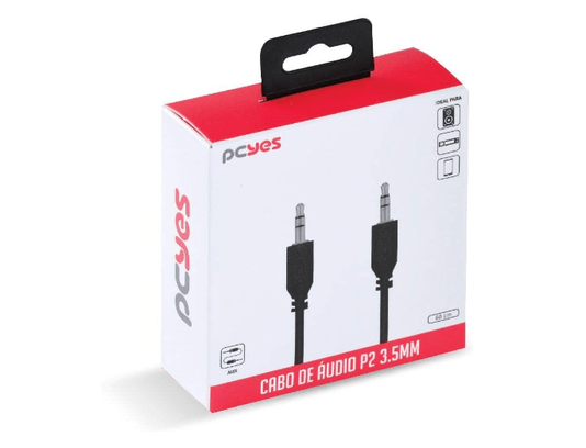 CABO P2 3.5MM MACHO PARA P2 3.5MM MACHO 28AWG PURO COBRE 60 CM - P35M-06 - PCYES