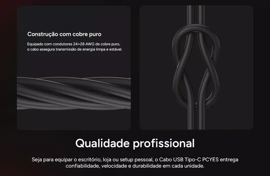 Cabo USB-A 2.0 P/USB Tipo-C 1M 3A 15W PCYES PUACP-10 Preto