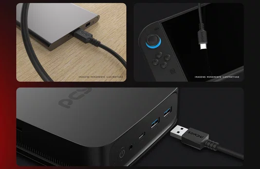 Cabo USB-A 2.0 P/USB Tipo-C 1M 3A 15W PCYES PUACP-10 Preto