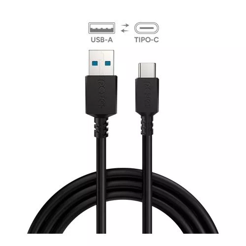 Cabo USB-A 2.0 P/USB Tipo-C 1M 3A 15W PCYES PUACP-10 Preto