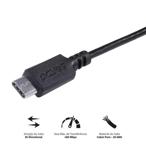 CABO USB TIPO C 2M USB 2.0 PUACP-02 PRETO