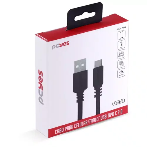 CABO USB TIPO C 2M USB 2.0 PUACP-02 PRETO