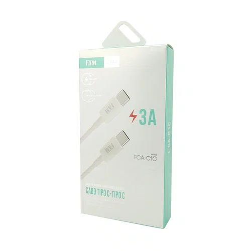 Cabo USB Tipo-C para Tipo-C 1,2 m 3A 60W FAM FCA-C1C Branco