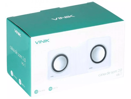 Caixa de Som 2.0 VS-01 (2W RMS) P2(3,5 mm)USB Branca - VINIK