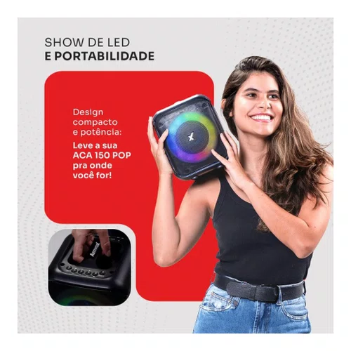 Caixa de Som Amplificada 150W RMS LED AMVOX ACA 150 POP