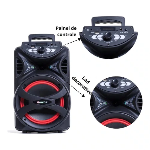 Caixa de Som Amplificada Bluetooth 250W RMS LED AMVOX ACA 255 HIT