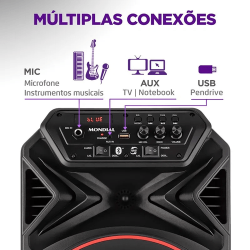 Caixa De Som Amplificada Bluetooth Party Plus CM-250 Preta - MONDIAL