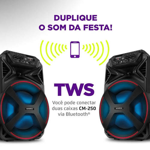 Caixa De Som Amplificada Bluetooth Party Plus CM-250 Preta - MONDIAL