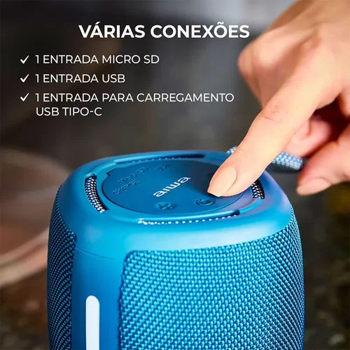Caixa de Som Bluetooth 15W IPX4 RGB Aiwa AWS-SP-03-BL Azul