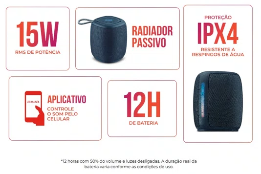 Caixa de Som Bluetooth 15W IPX4 RGB Aiwa AWS-SP-03-BL Azul