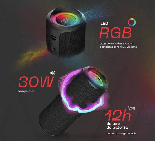 Caixa de Som Bluetooth 30W Hi Level Sound Lite Preta