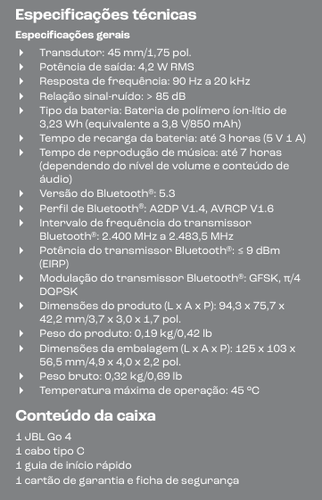 Caixa de Som Bluetooth 4.2W RMS JBL Go4 Black