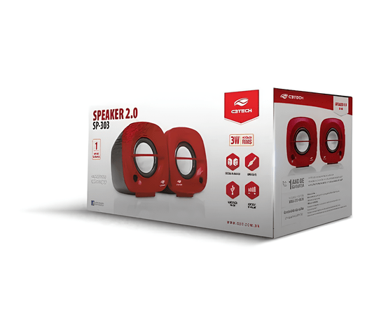 Caixa De Som USB 3W RMS SP-303 Preto/Vermelho P2 (3,5 mm)  - C3TECH
