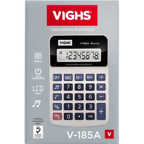 Calculadora de Mesa V185A, 8 Dígitos, Visor Inclinado – Prata