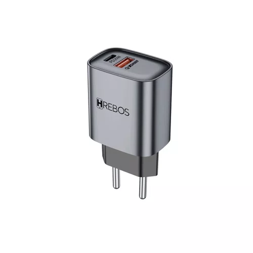 Carregador 20W USB-C/USB-A C/Cabo Lightning Hrebos CRG-232CI Cinza