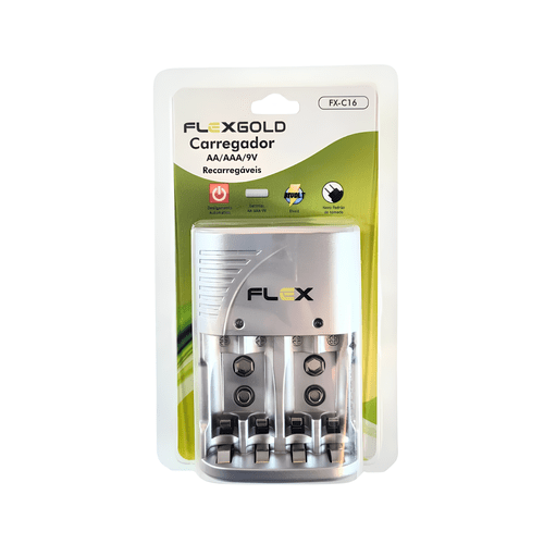 Carregador de Pilhas FXC16, Bivolt, Compatível com AA, AAA e 9V – Preto