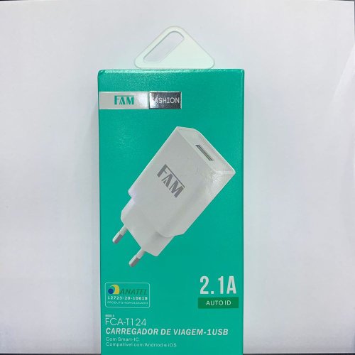 Carregador De Tomada 1 USB 2.1A FCA-T124 Branco - FAM