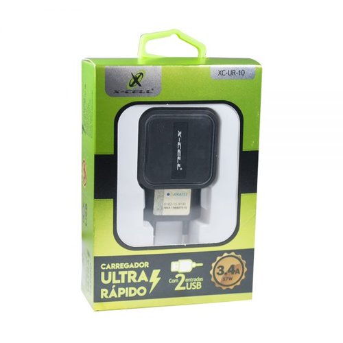 Carregador De Tomada 2 USB 17W 3.4A XC-UR-10 Preto - X-Cell