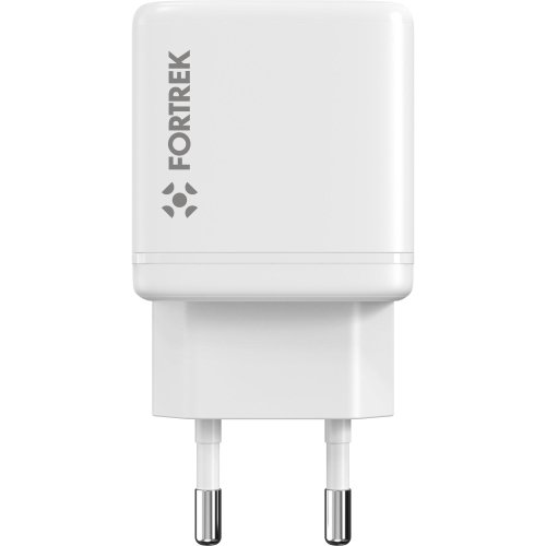 Carregador Duplo Fortrek FK 110B, USB-C 20W + USB-A 18W, Rápido, Seguro e Compacto - Branco