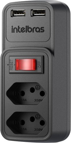Adaptador De Tomada Intelbras, Preto, 2 Tomadas E 2 Usb - Eac 202