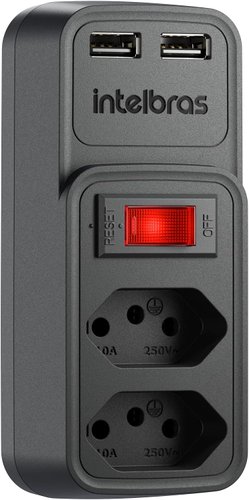 Adaptador De Tomada Intelbras, Preto, 2 Tomadas E 2 Usb - Eac 202