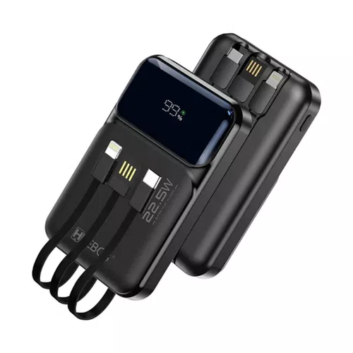 Carregador Portátil 10.000mAh 22.5W C/Cabos Acoplados Hrebos PB-203BK Preto